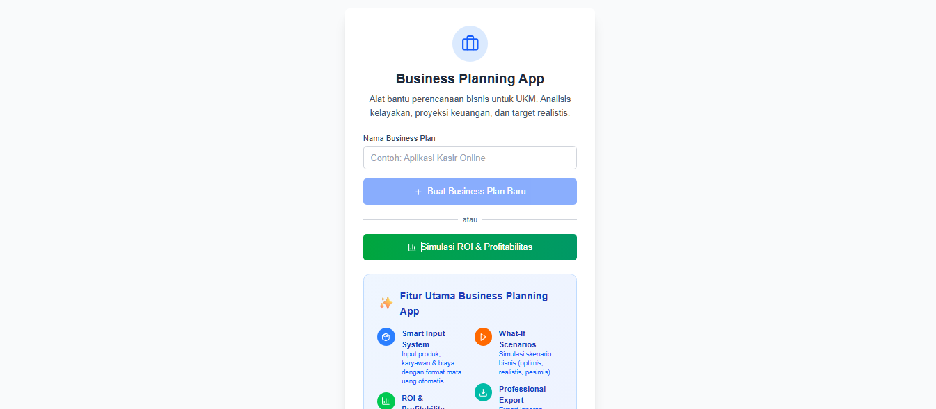 Screenshot of Business Planning App
